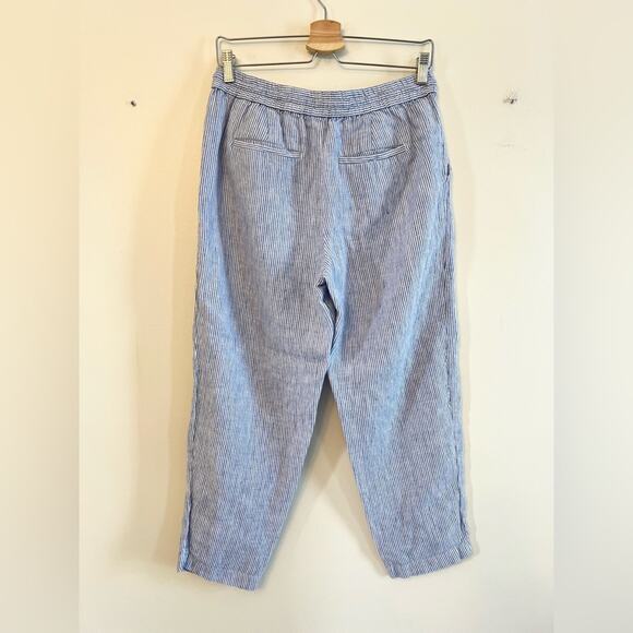 Talbots 100% linen blue and white striped pants drawstring waist ankle beach 6 - Picture 4 of 8